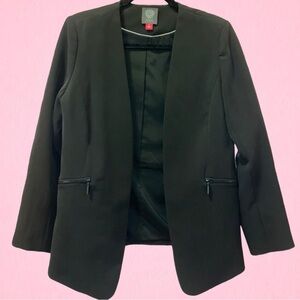Vince Camuto Black Blazer Jacket Zipper Pocket Non-closure front classy Small